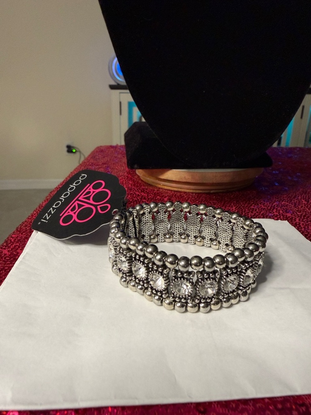 Borgonovo Silver-Tone Crystal Stretch Bracelet